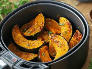 Air fryer with roasted acorn squash wedges